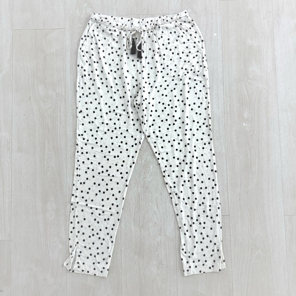 Soma Pajama Pants Womens Medium White Black Polka Dot Lounge Regular Tassels